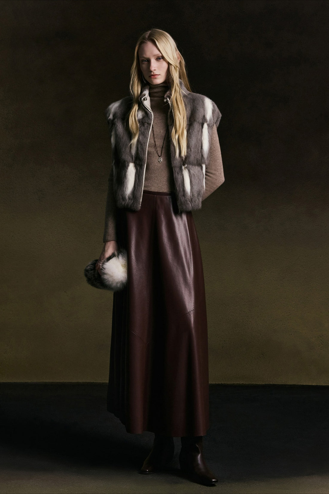 Camel Fleece Two Wear Vest Fur Coat