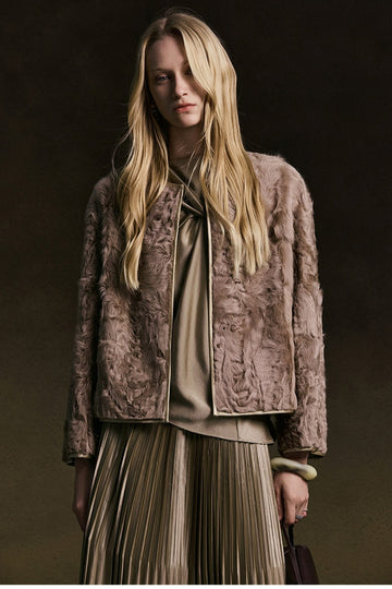 Crew Neck Fur Short Jacket