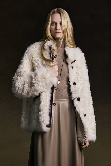 Wool Leather Standing Collar Fur Coat Jacket