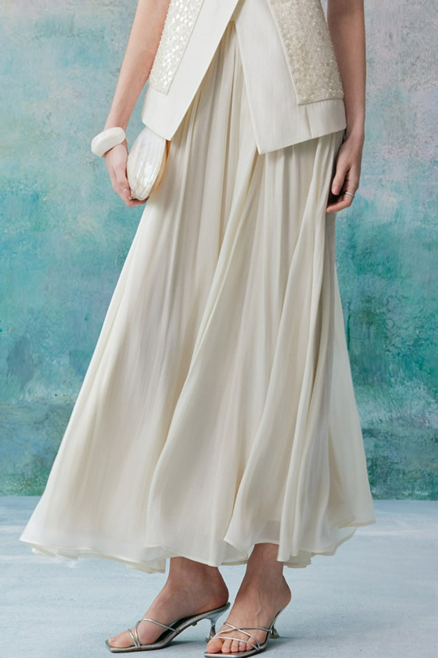 White Full Satin Skirt