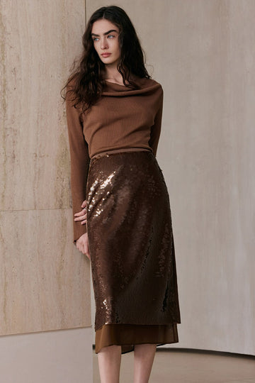 Swingneck Knitted Flared Sleeve Top, Beaded Skirt