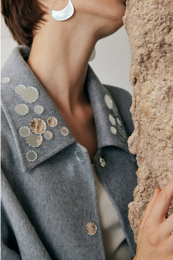 Haze Blue Long Double-sided Camel Wool Coat