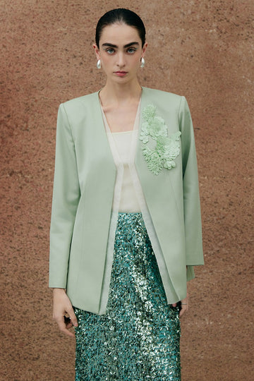 Mint Green Sequin Embroidered Blazer