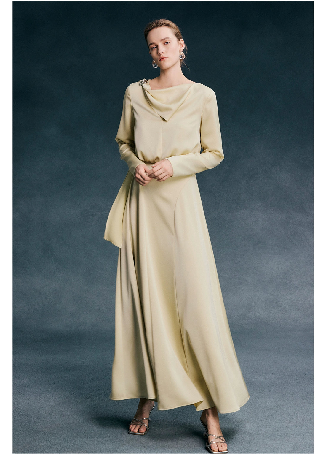 Elegant Swinging Neck Satin Maxi Dress