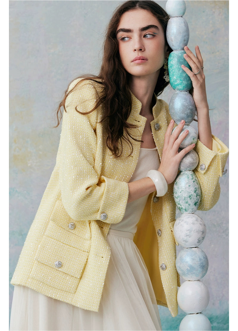 Four Pockets Seven-Sleeve Tweed Jacket