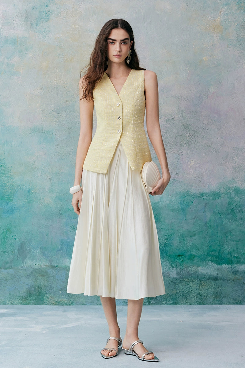 Sequins Tweed Vest A Line Skirt Set