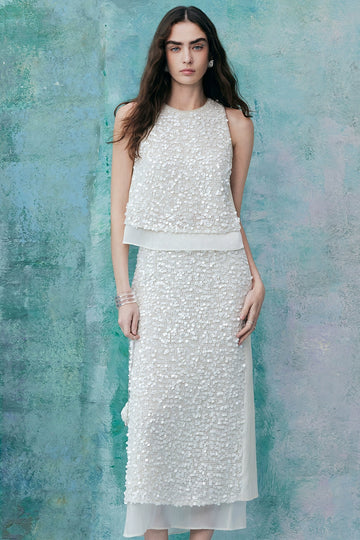 Hollow Woven Sequins Top Straight Skirt