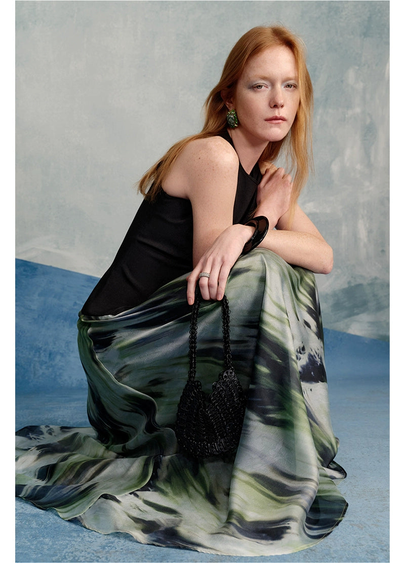 Green and Blue Printed Pendulum Dress