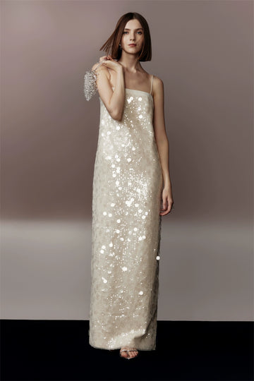 Suspender Sequined Long Party Dress