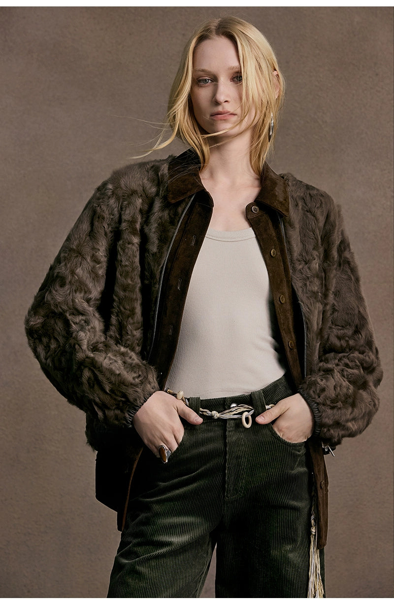 Long-sleeved Short Fur Zipper Jacket