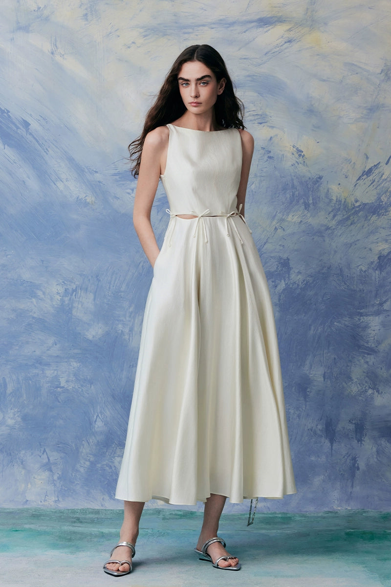 Boat Neck Bead Hollow Elegant Dress