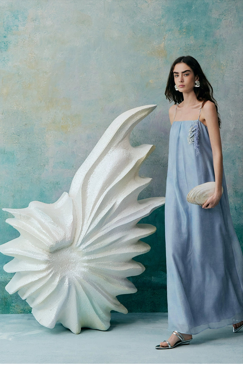 H Shape Suspender Vacation Maxi Dress