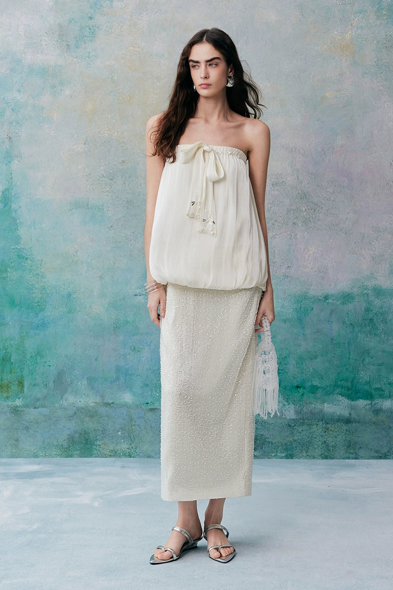 Luminous Shell Bead Embroidered Tube Top Chic Dress