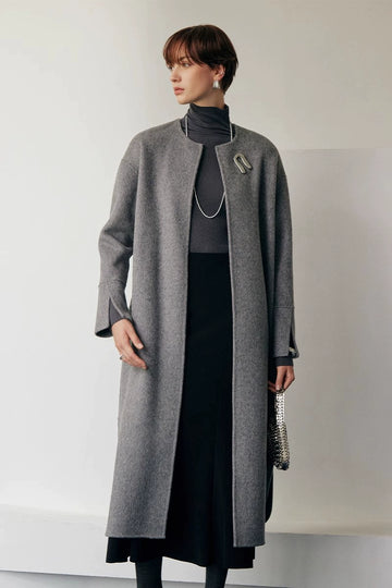 Metal Decorative Double-sided Woolen Long Coat