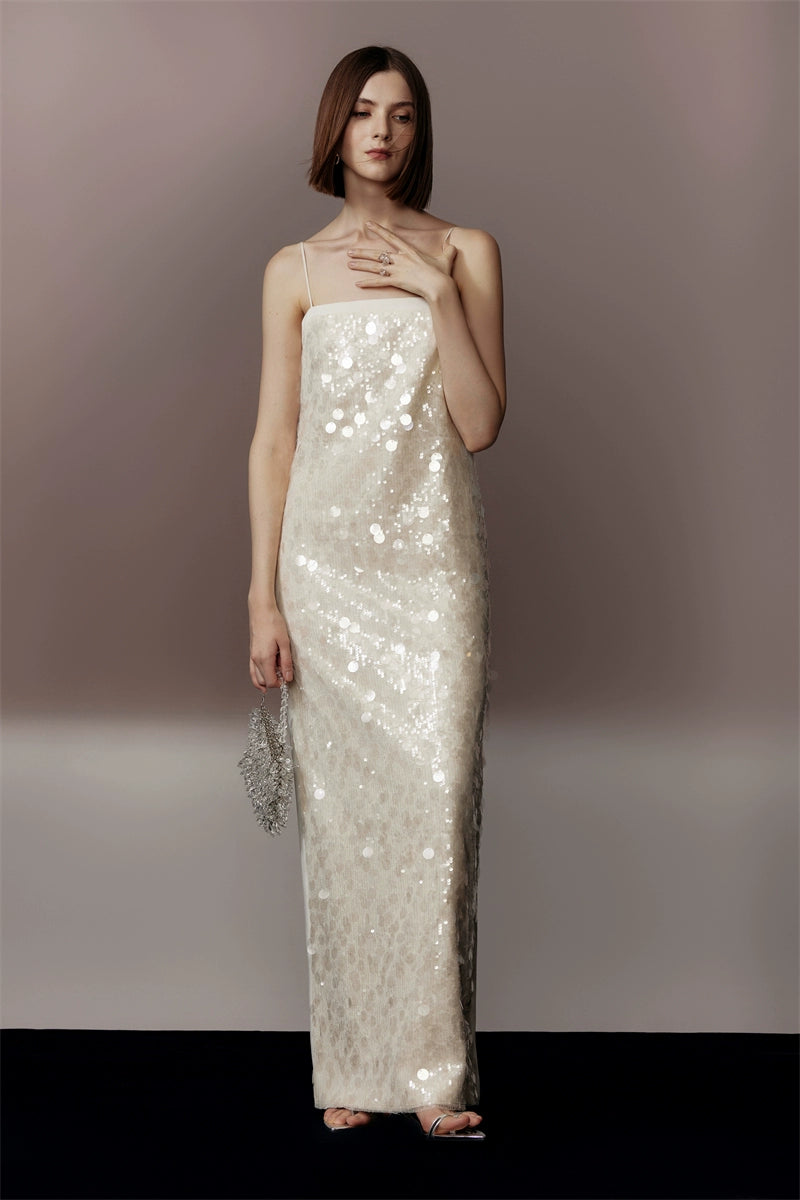 Suspender Sequined Long Party Dress