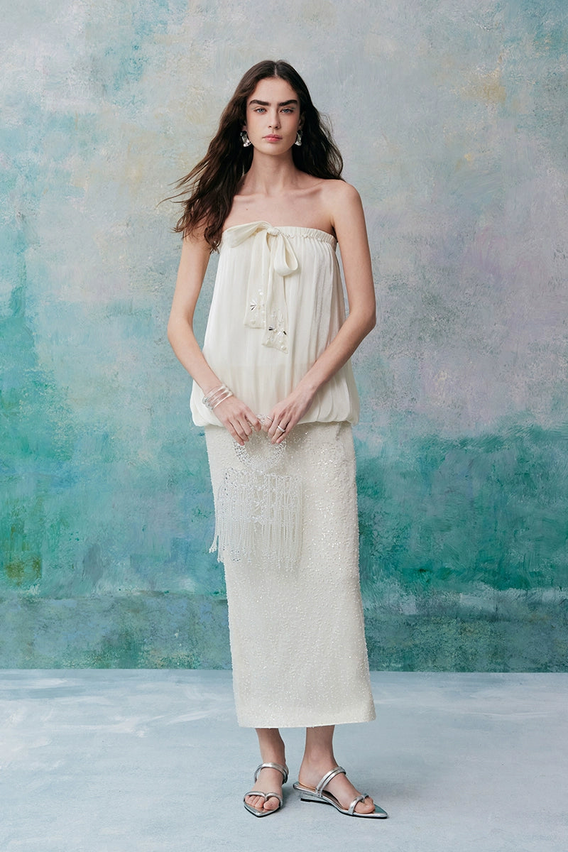 Luminous Shell Bead Embroidered Tube Top Chic Dress