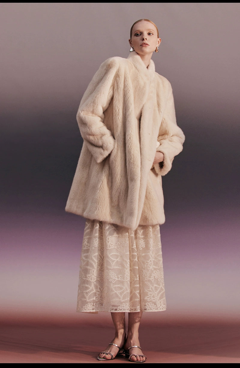 Beige Long Fur Coat