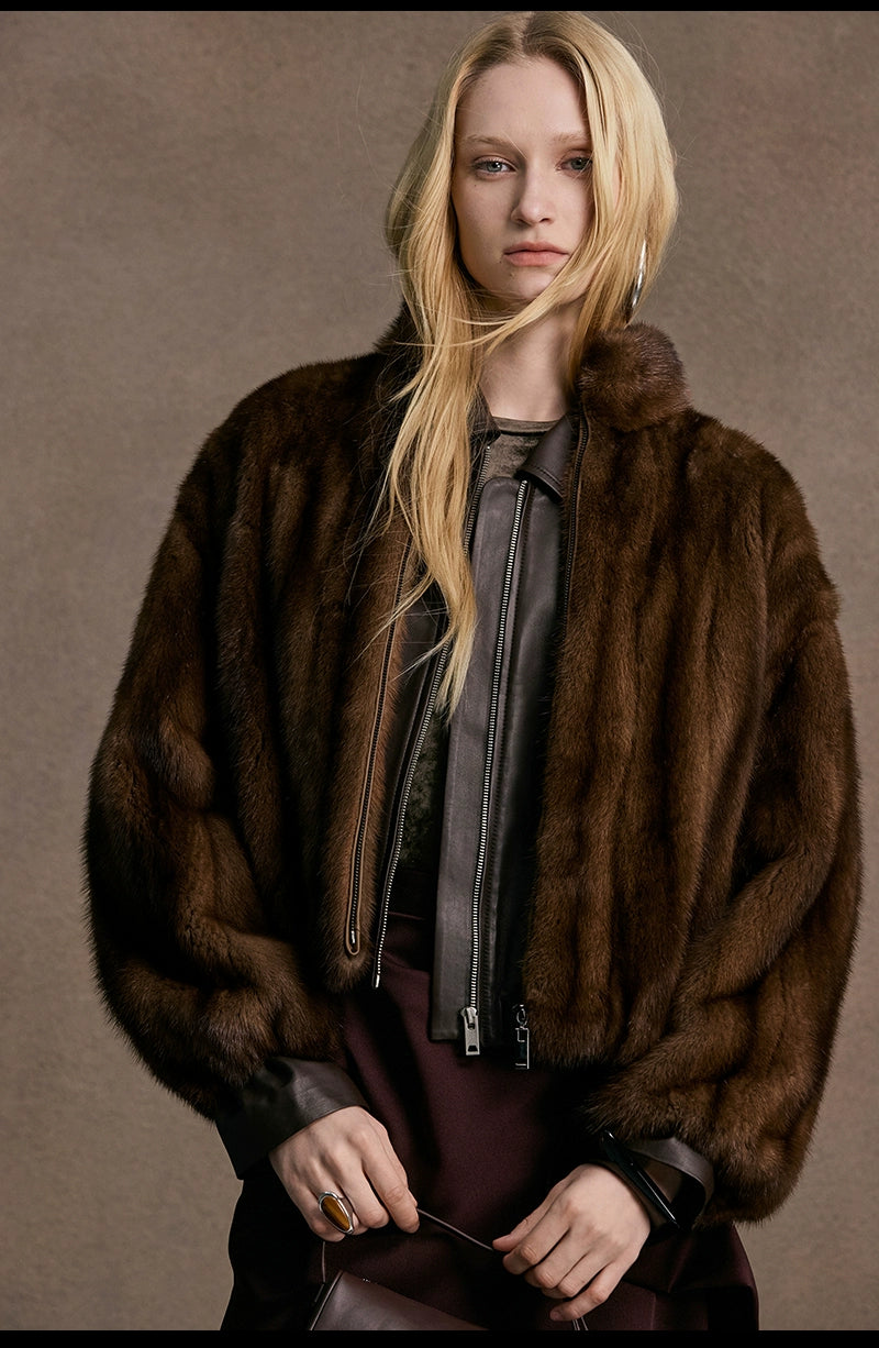 Modern Mink Fur Stand-up Collar Fur Jacket
