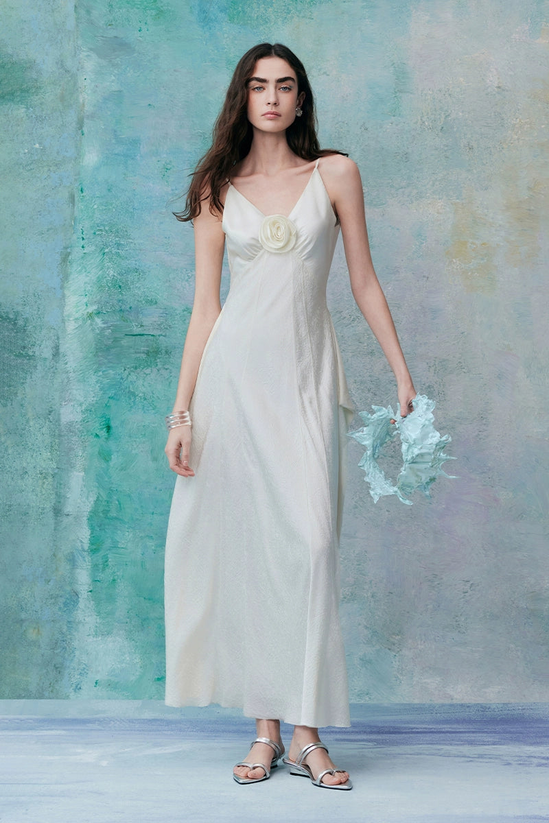 Invisible Pattern Design Flower V Neck Dress