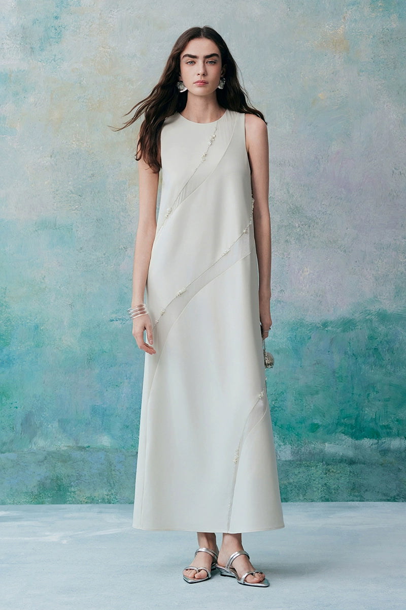 Art Streamline Carved Beaded Sleeveless Dress