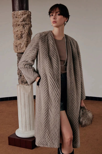 Leather Velvet Mink Fur Long Coat