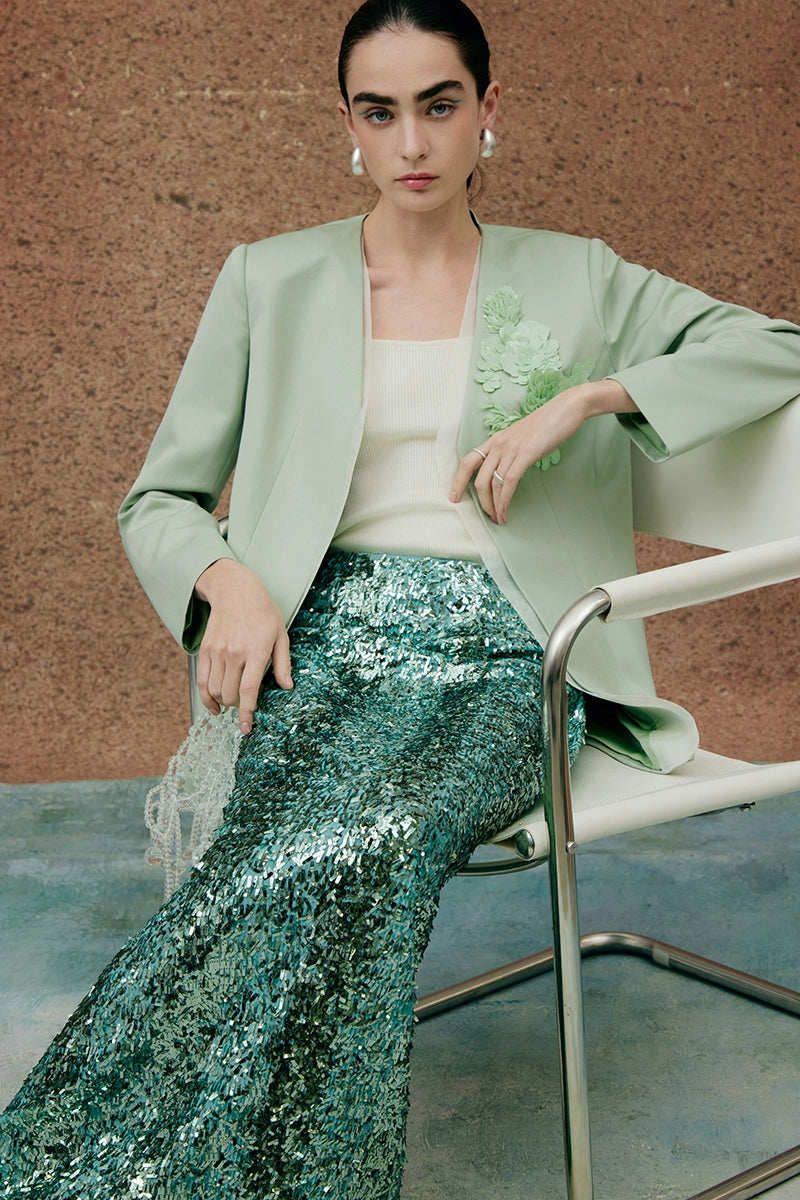 Mint Green Sequin Embroidered Blazer
