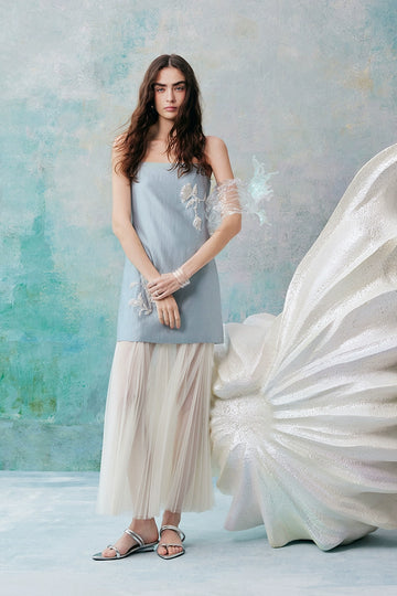 Beaded Square Neck Suspender Elegant Dress