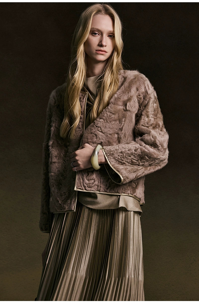 Crew Neck Fur Short Jacket