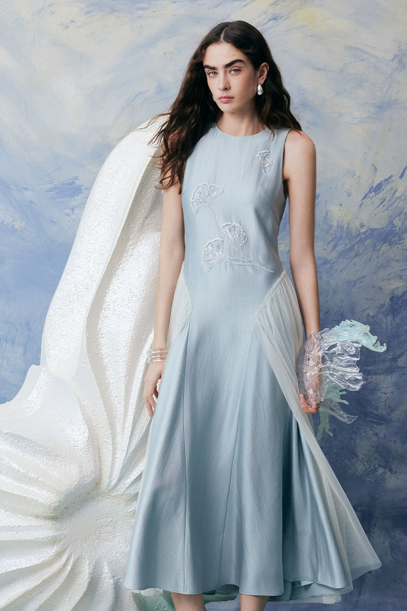 Beaded Crew Neck A Line Dress