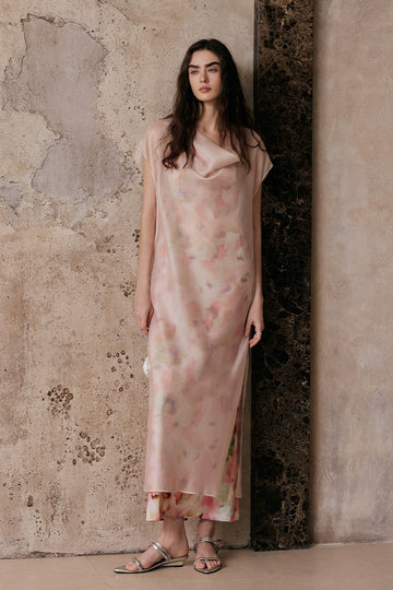 Chic Swingneck Blouse Pastel Floral Suspender Dress Two-piece Set