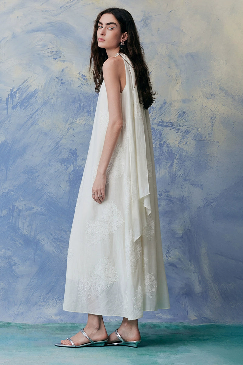 Embroidery Halter A Line Loose Fit Maxi Dress