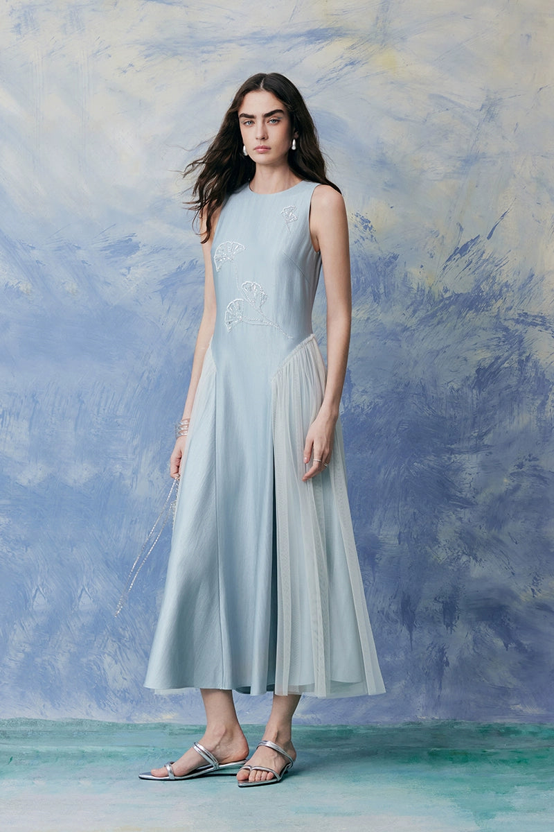 Beaded Crew Neck A Line Dress