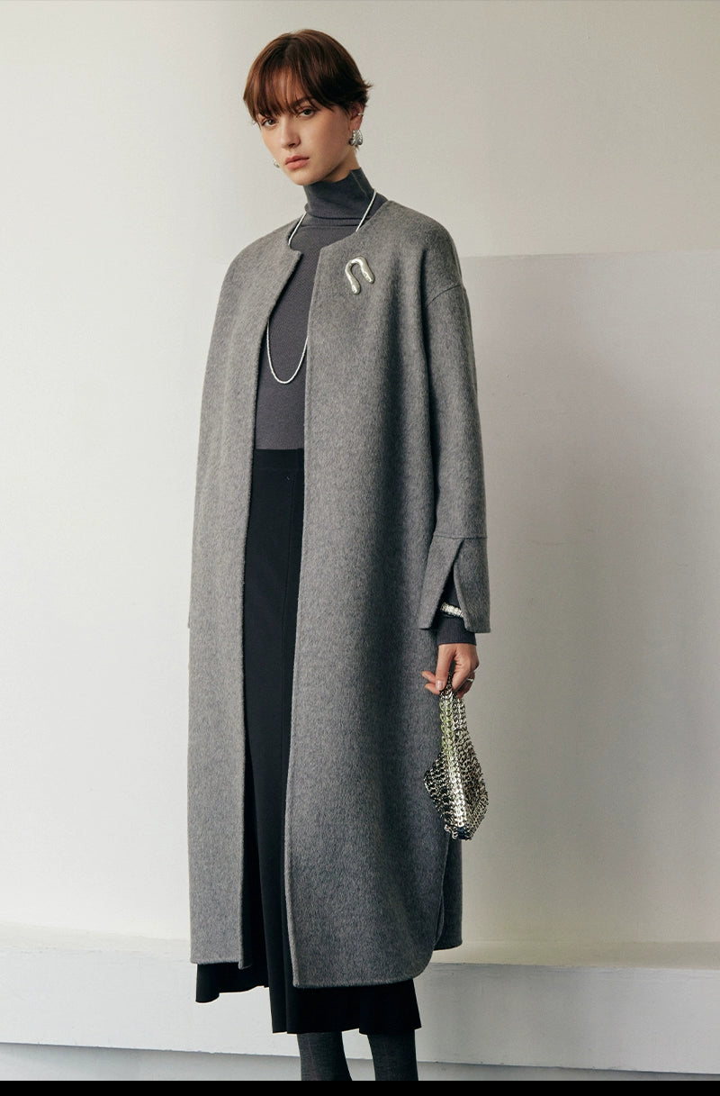 Metal Decorative Double-sided Woolen Long Coat