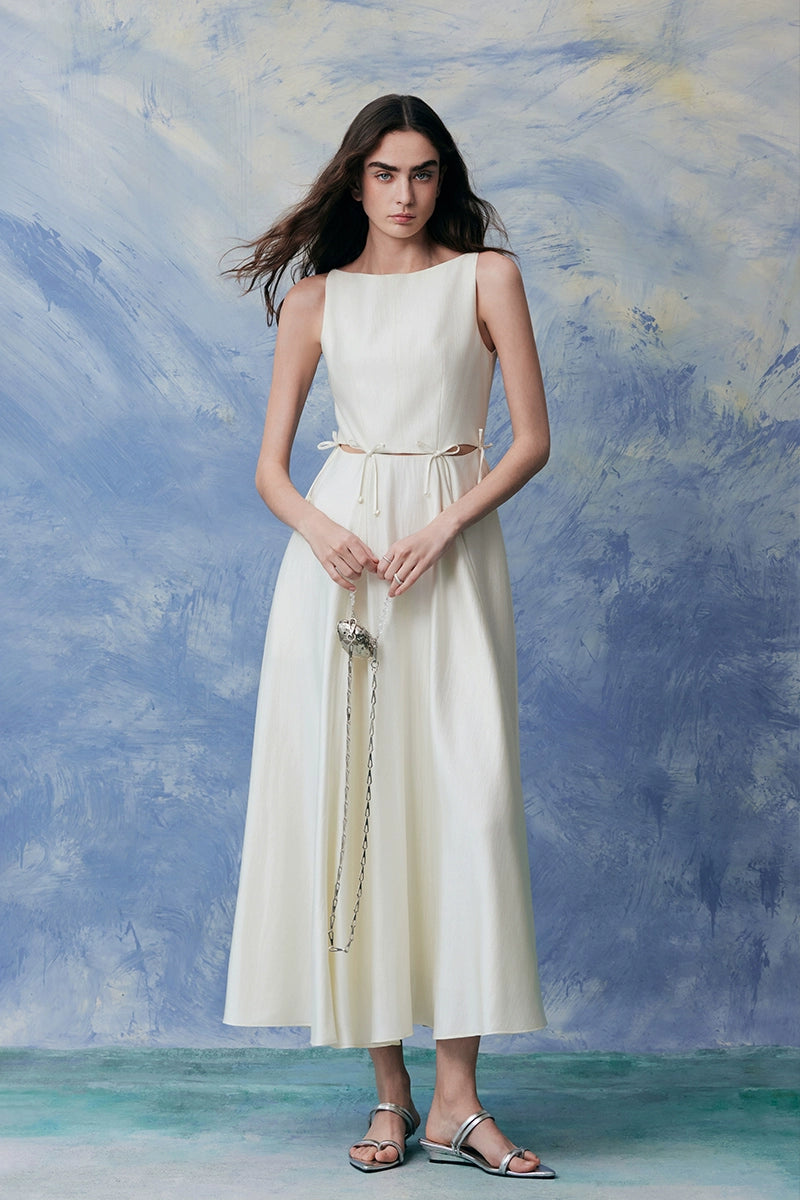 Boat Neck Bead Hollow Elegant Dress