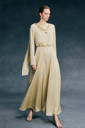 Elegant Swinging Neck Satin Maxi Dress