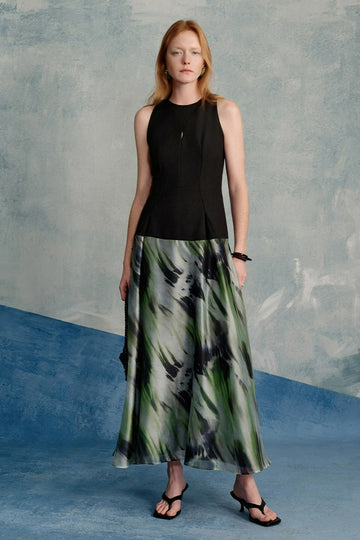 Green and Blue Printed Pendulum Dress